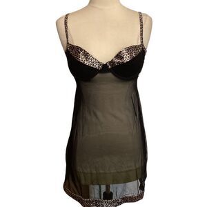 Frederick’s of Hollywood Sexy Mesh Leopard Babydoll Chemise Lingerie M